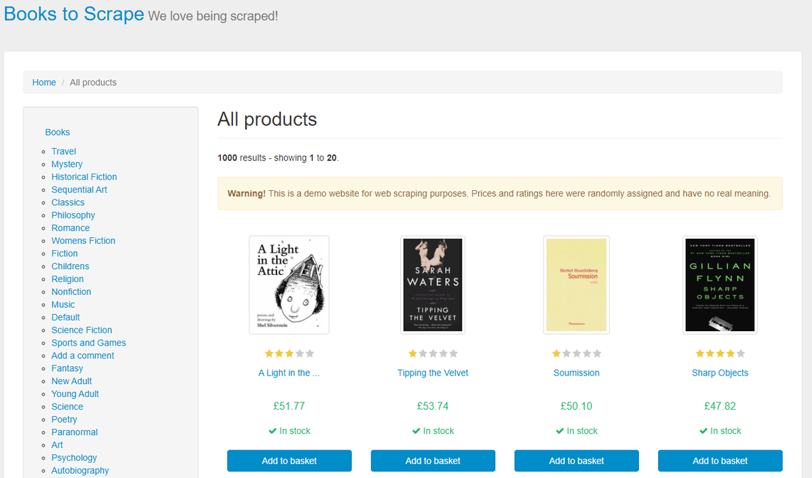 book shop website homepage screenshot
